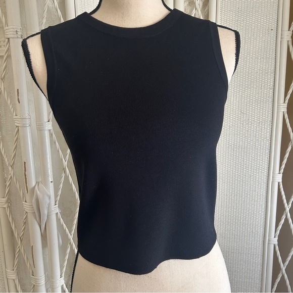 Primark Cares Black Fitted Crop Top Tank Ribbed Knit Sleeveless size Large 10 12 - Picture 3 of 13